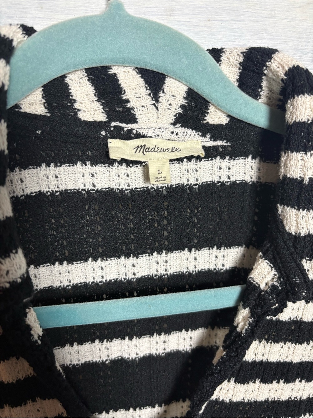 Madewell‎ Stripe Crochet-Knit V-Neck Sweater Tee Classic Feminine Preppy - Picture 11 of 12
